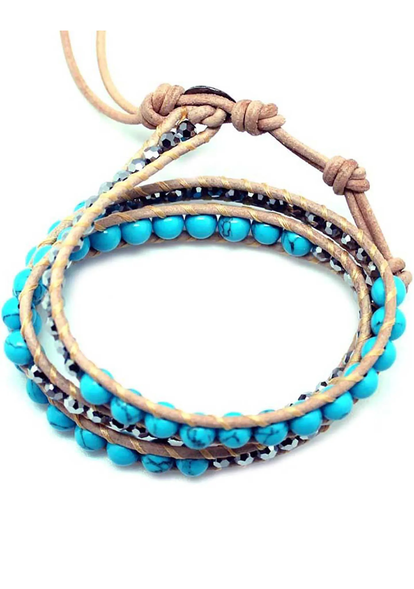 Single Multi Beaded Wrap Bracelet in Turquoise