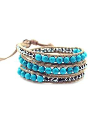 Single Multi Beaded Wrap Bracelet in Turquoise