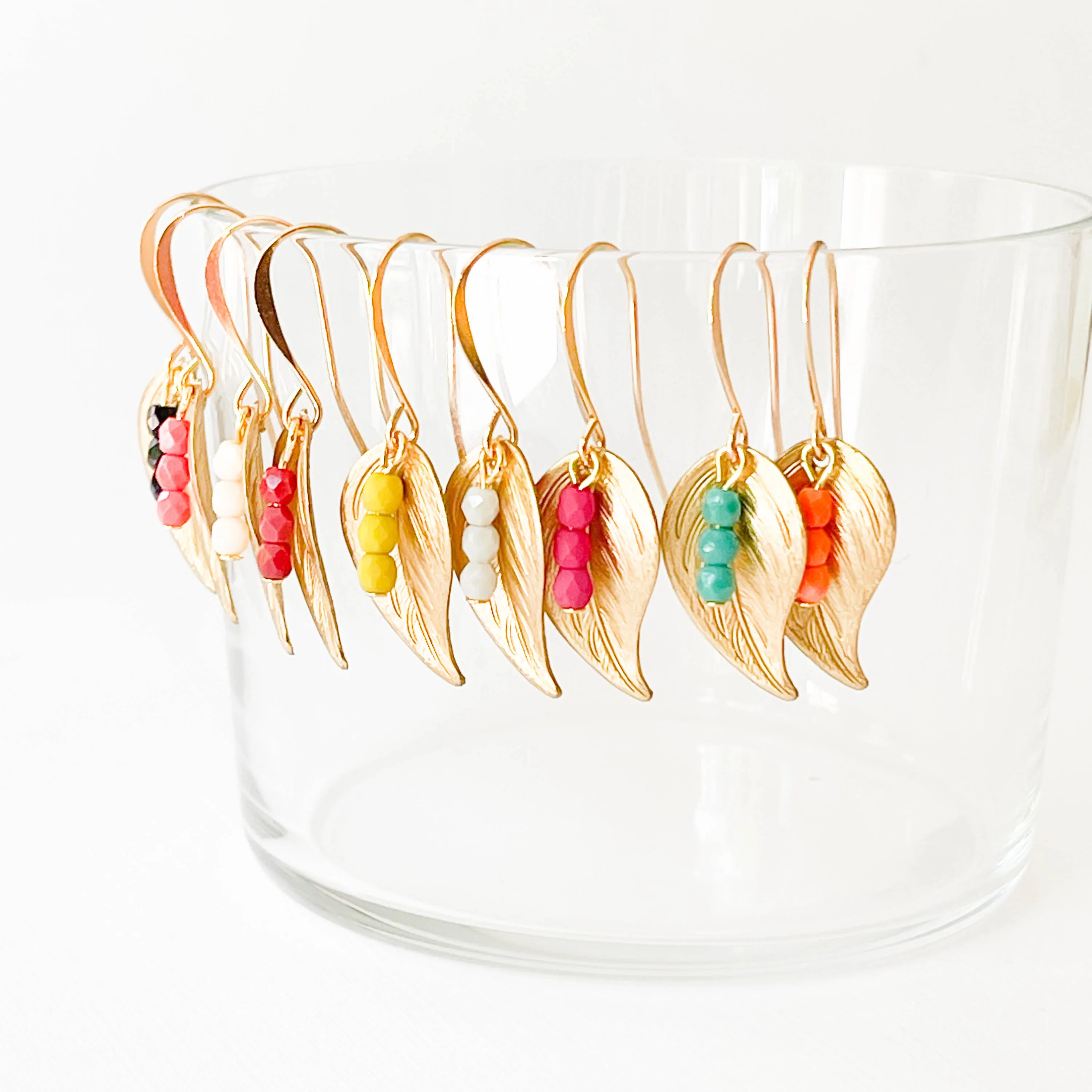 Small Leaf Earrings With Tiny Colorful Beads