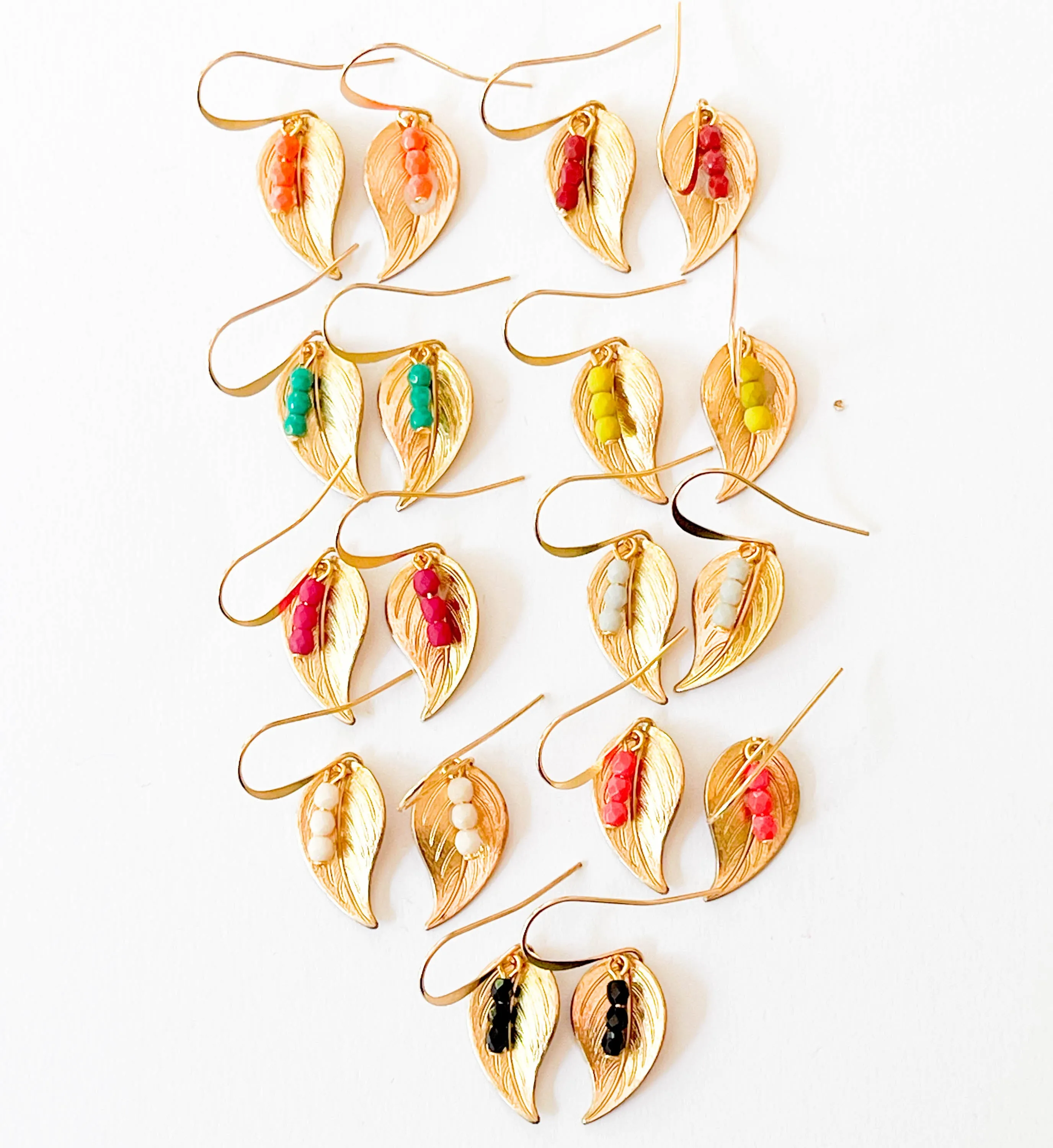 Small Leaf Earrings With Tiny Colorful Beads