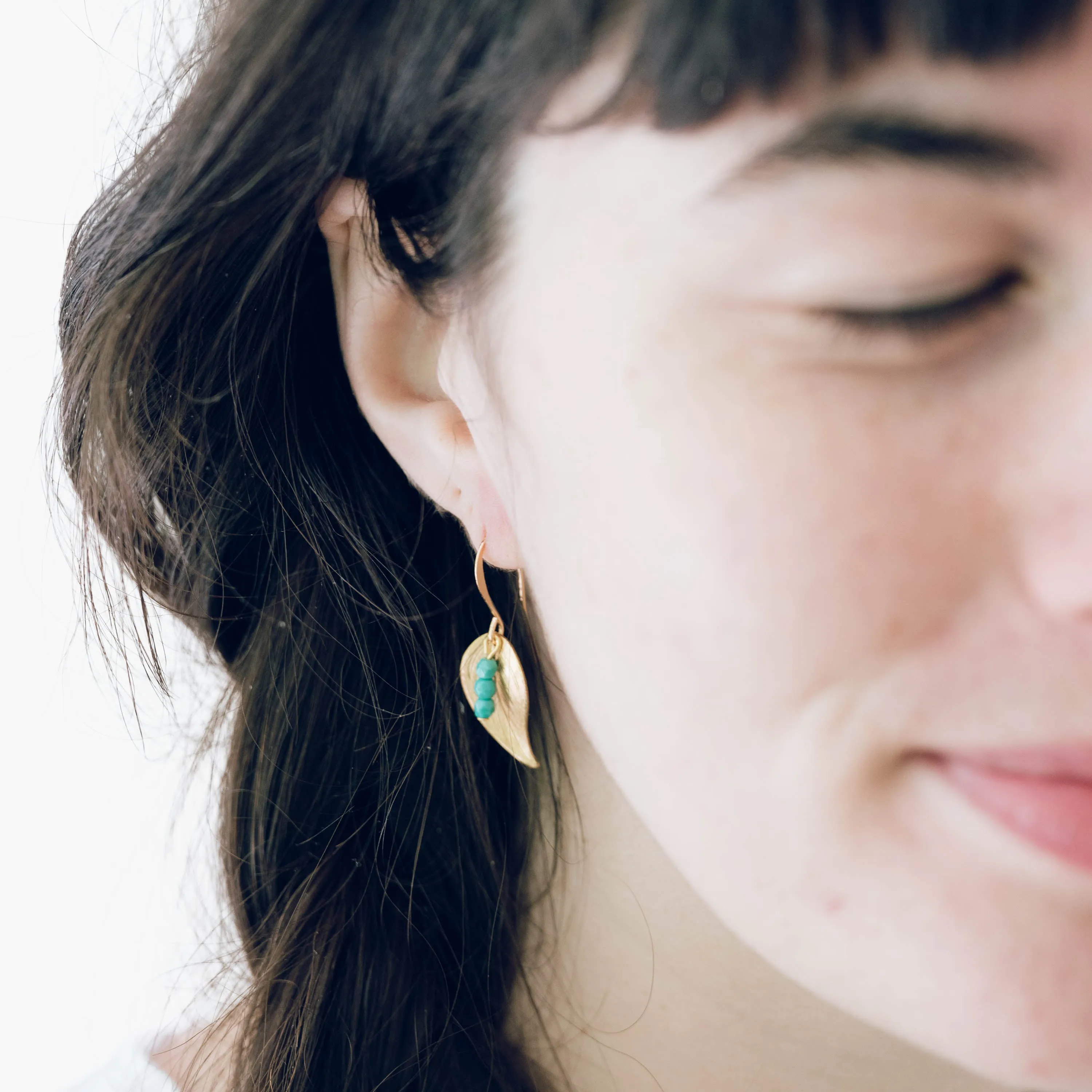 Small Leaf Earrings With Tiny Colorful Beads