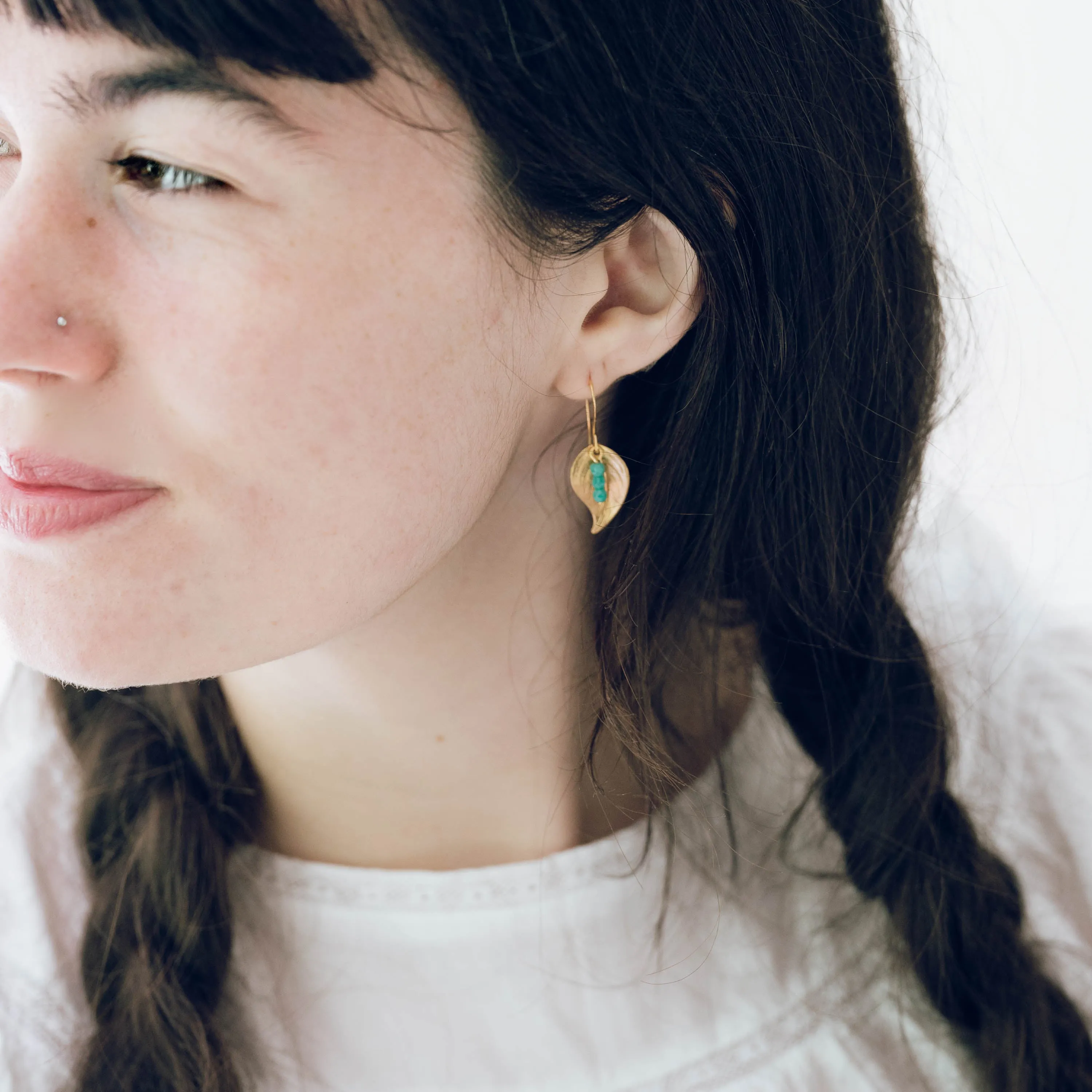 Small Leaf Earrings With Tiny Colorful Beads