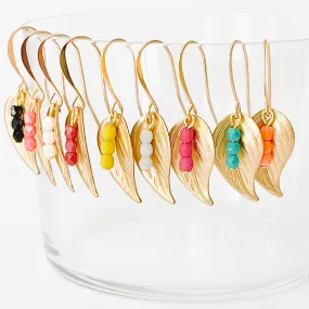 Small Leaf Earrings With Tiny Colorful Beads