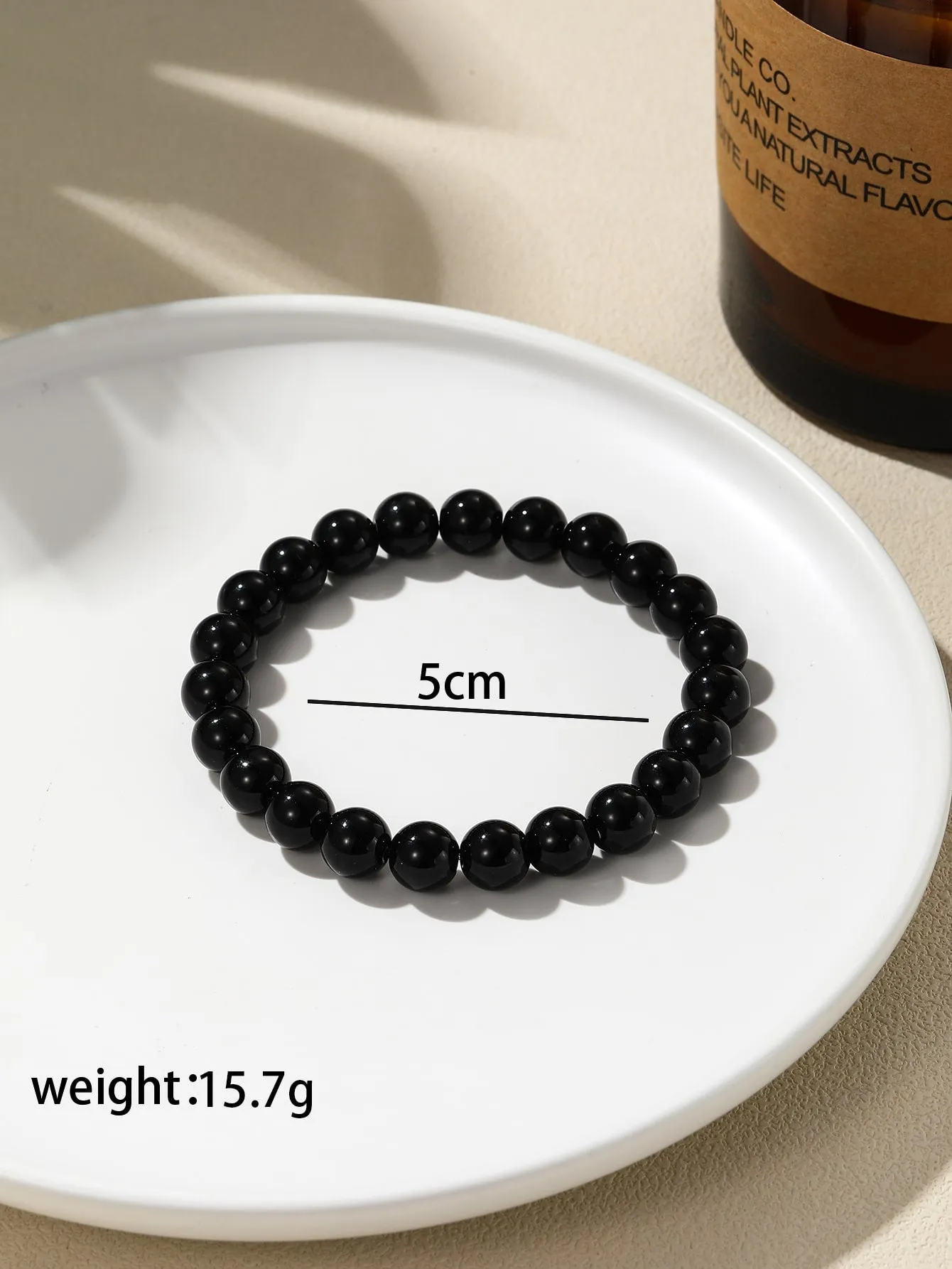 Smooth Black Minimalist Beaded Bracelet Men Bracelet Stackable Bracelet Crafted