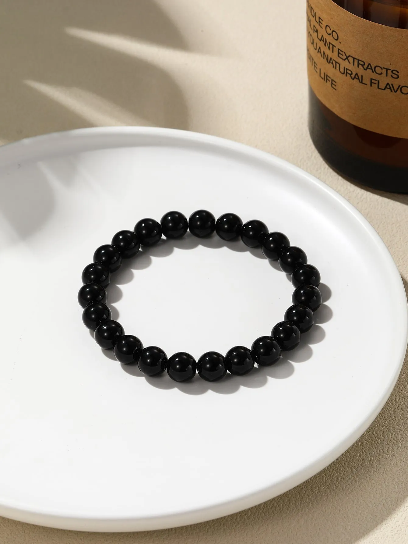 Smooth Black Minimalist Beaded Bracelet Men Bracelet Stackable Bracelet Crafted