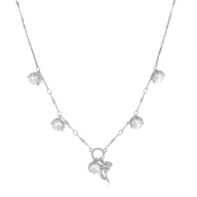 (Special Edition) Freshwater Pearl Silver Dangle Choker - Lily of the Valley