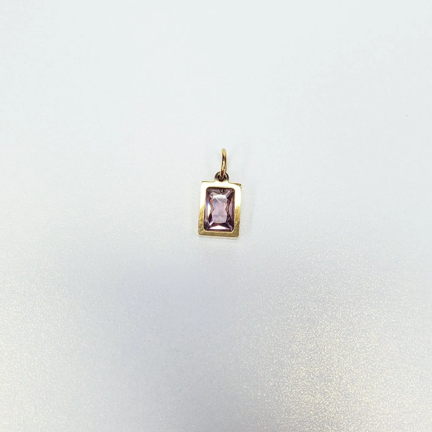 Stainless Steel Cubic Zirconia Rectangle Gem Charm