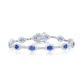 Sterling Silver Baguette Tennis Bracelet - CZ Sapphire (98717)