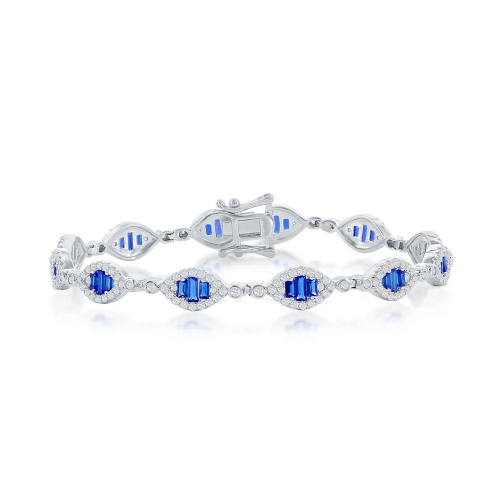 Sterling Silver Baguette Tennis Bracelet - CZ Sapphire (98717)