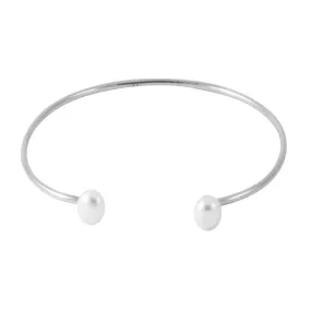 Sterling Silver Double Pearl Cuff Bracelet Bangle