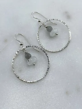 Sterling silver hoop earrings with moonstone and labradorite