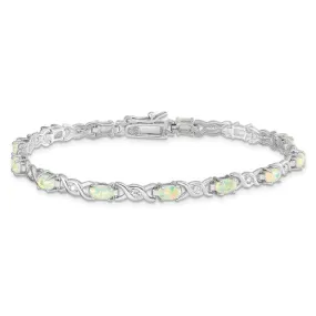 Sterling Silver White Created Opal And CZ 7" Bracelet