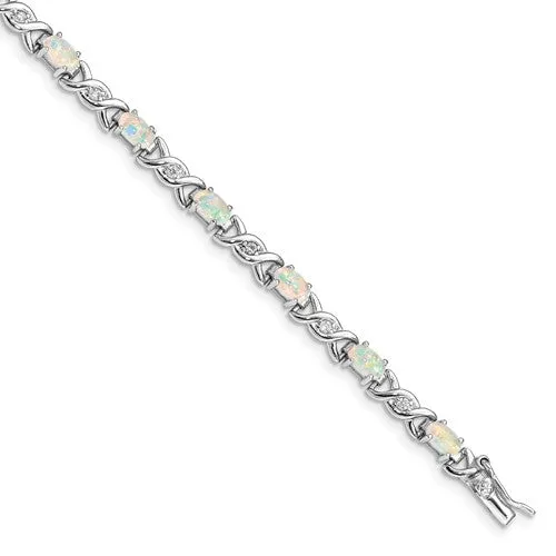 Sterling Silver White Created Opal And CZ 7" Bracelet