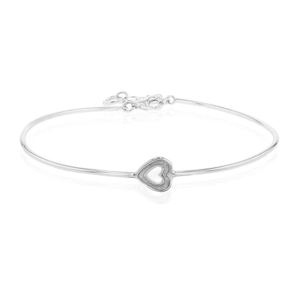 Sterling Silver Zirconia Heart Extender Bangle