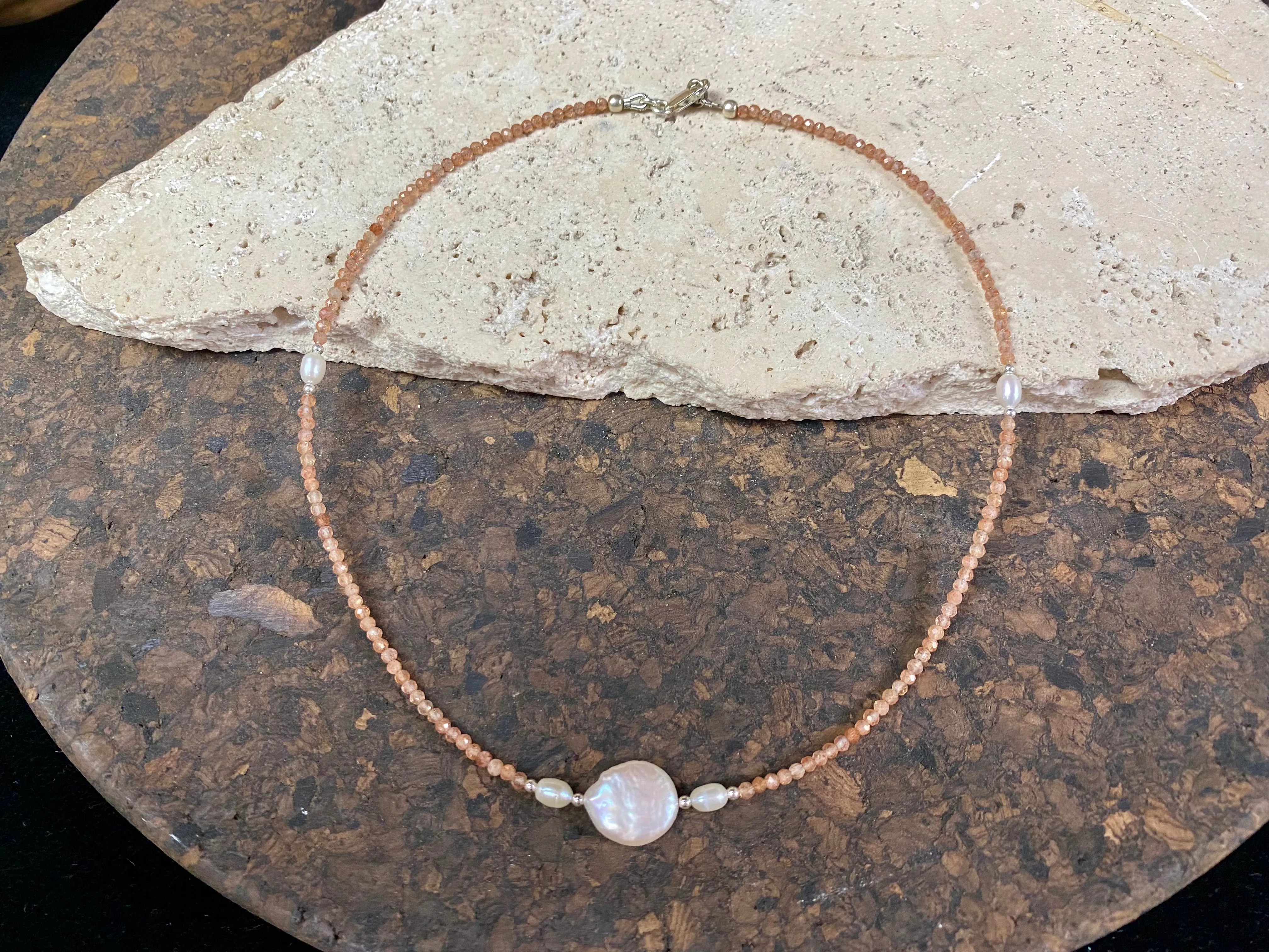 Sunstone and Pearl Choker