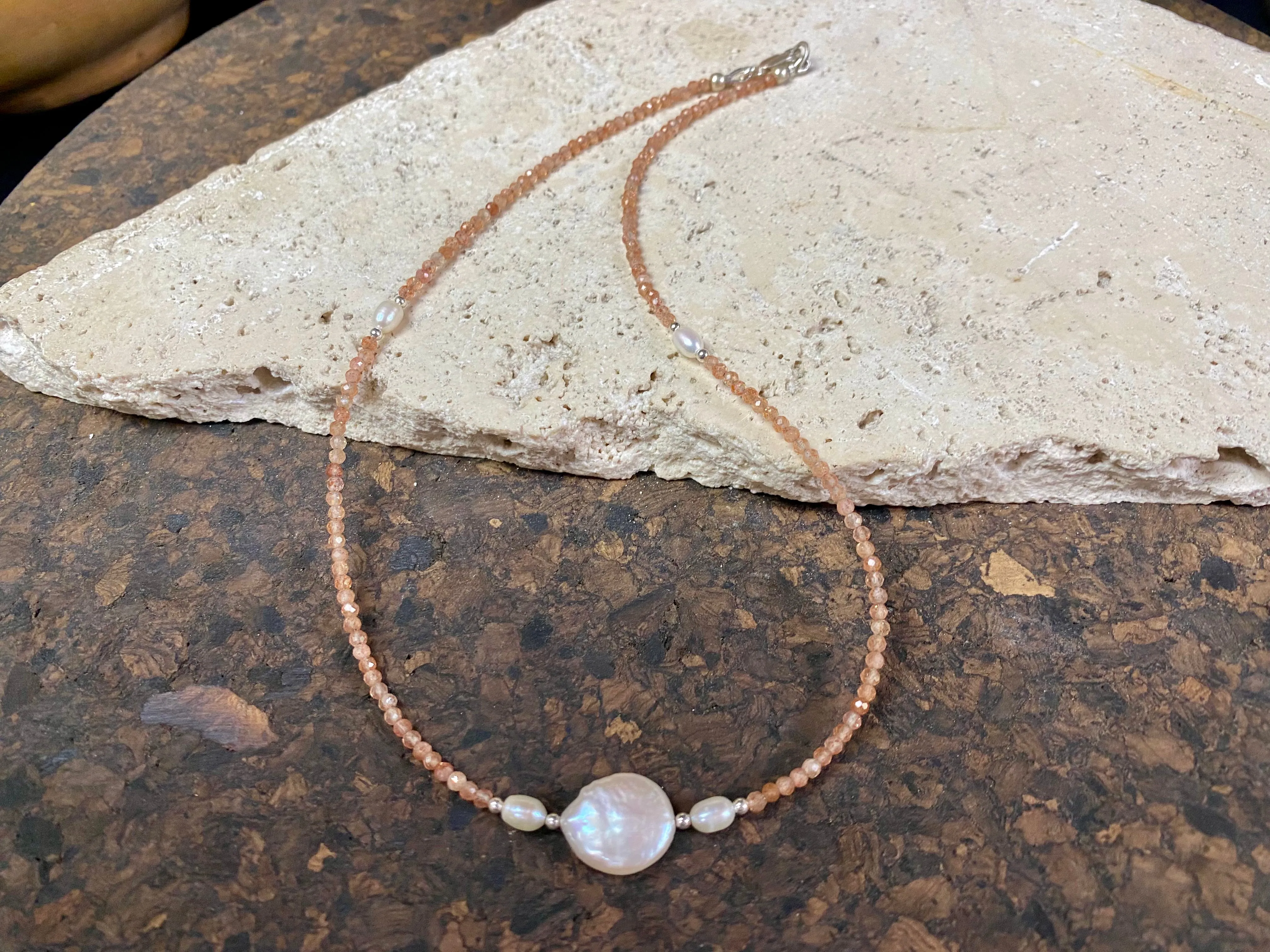 Sunstone and Pearl Choker