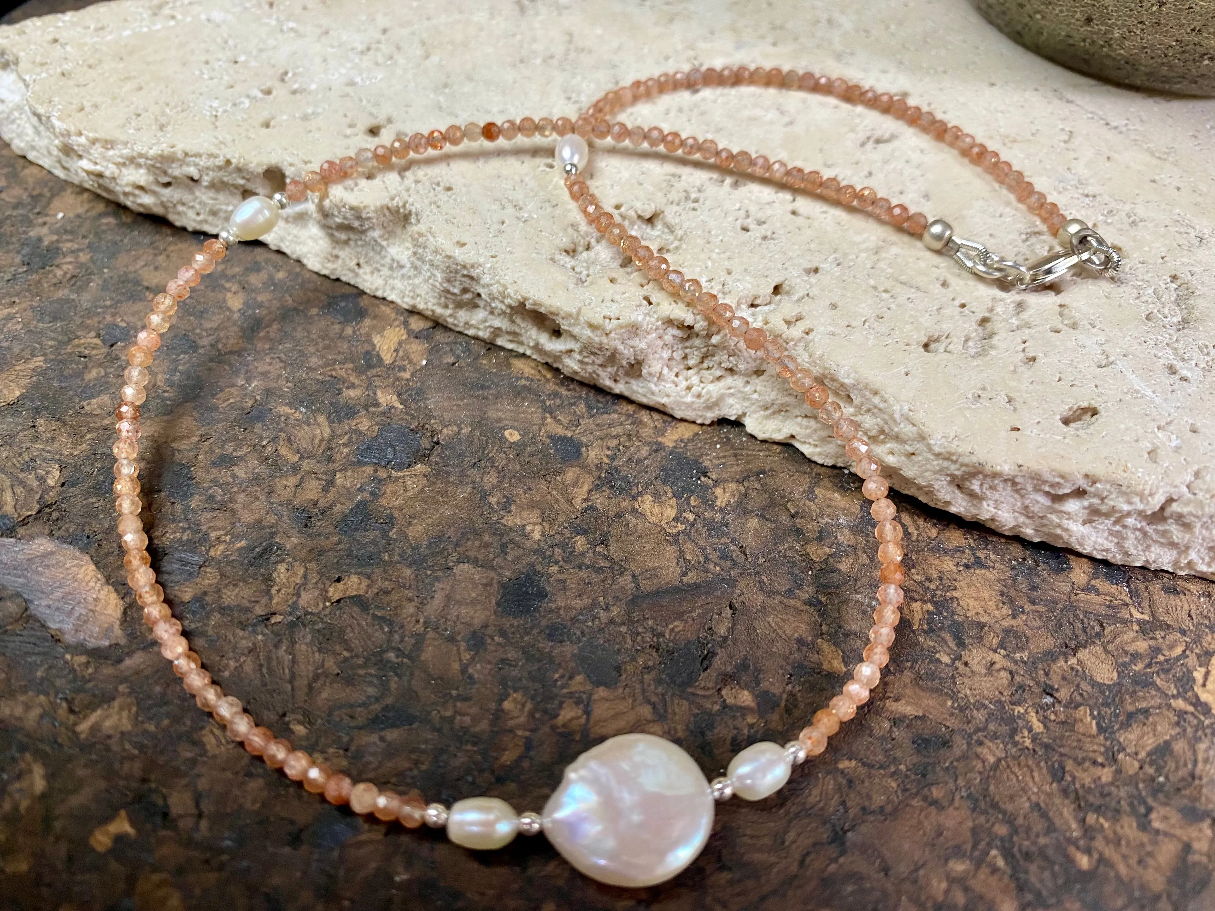 Sunstone and Pearl Choker