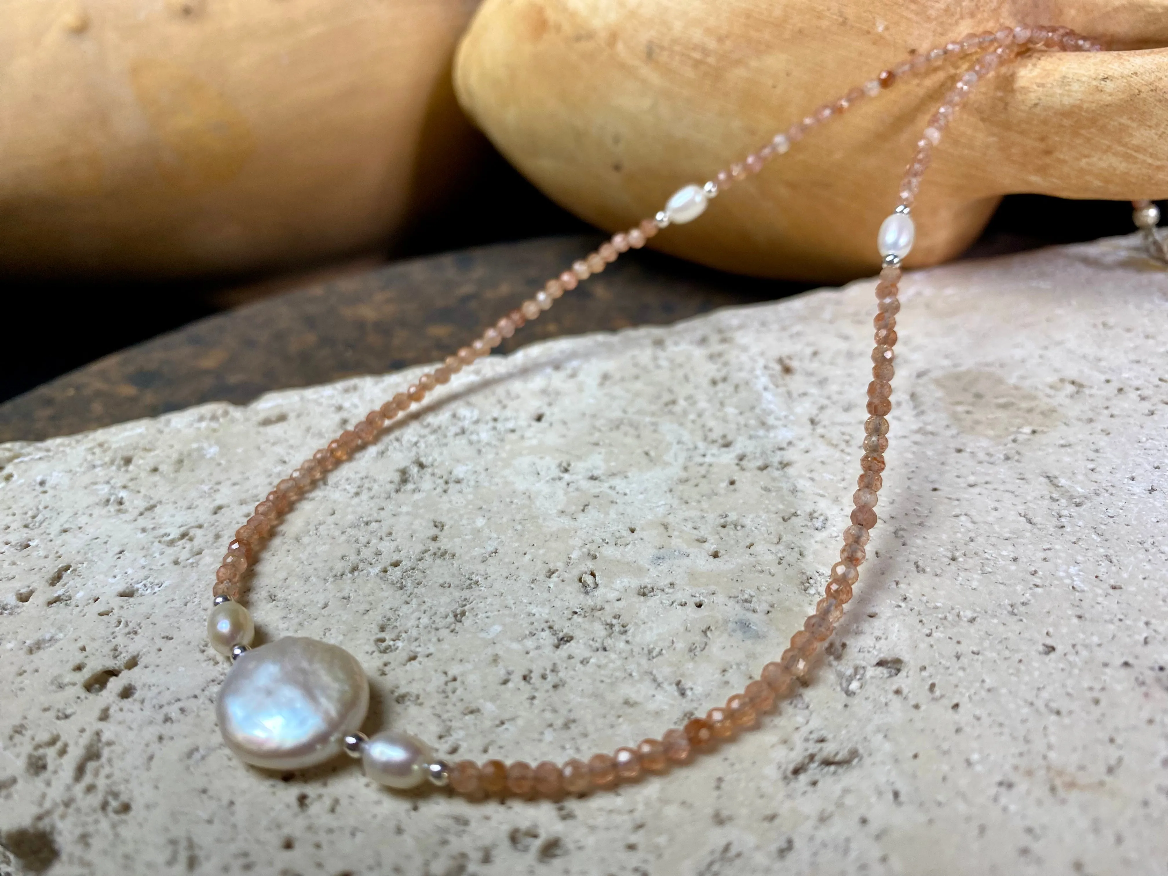 Sunstone and Pearl Choker