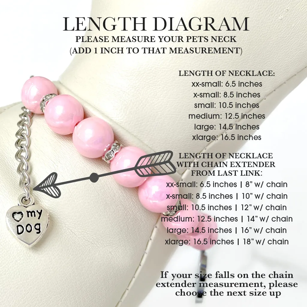 Tickle Me Pink Paw Print Dog Necklace Pink Pearl Dog Luxury Pet Jewelry