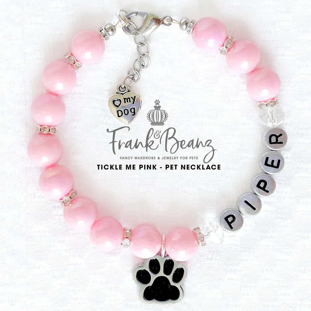 Tickle Me Pink Paw Print Dog Necklace Pink Pearl Dog Luxury Pet Jewelry