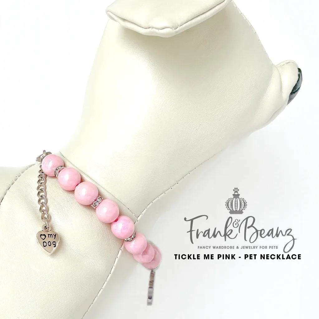 Tickle Me Pink Paw Print Dog Necklace Pink Pearl Dog Luxury Pet Jewelry