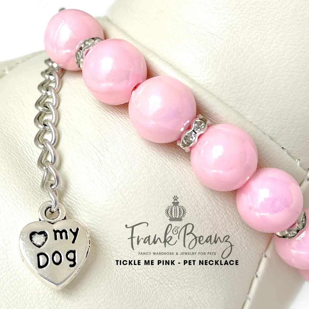 Tickle Me Pink Paw Print Dog Necklace Pink Pearl Dog Luxury Pet Jewelry