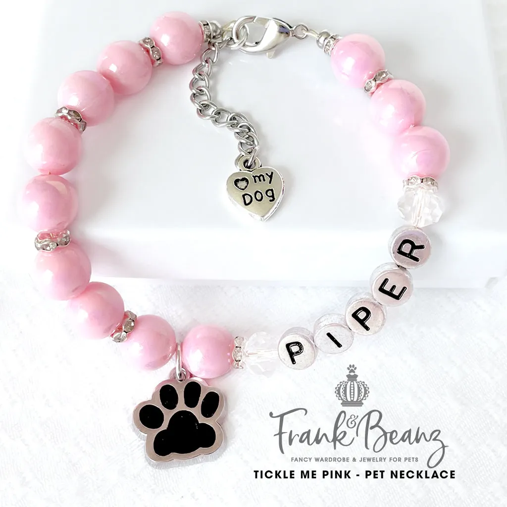 Tickle Me Pink Paw Print Dog Necklace Pink Pearl Dog Luxury Pet Jewelry