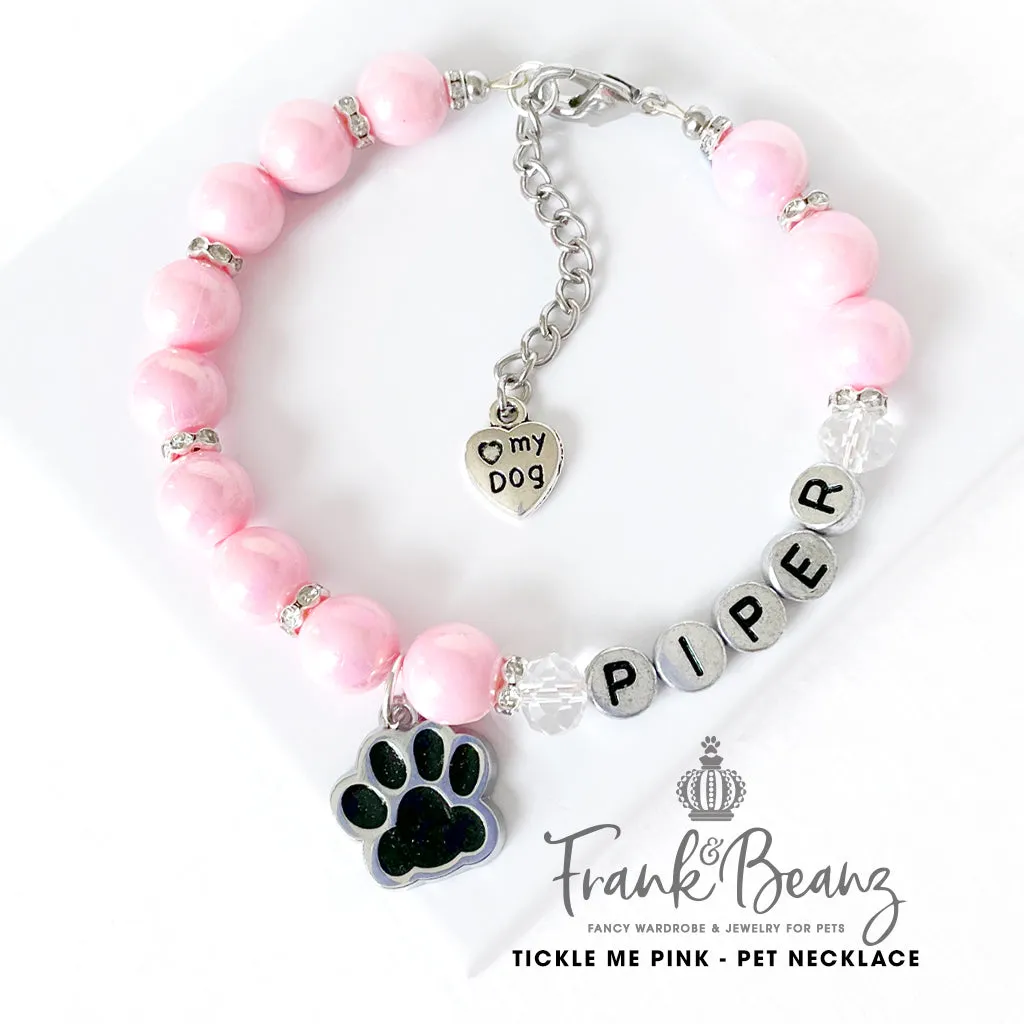 Tickle Me Pink Paw Print Dog Necklace Pink Pearl Dog Luxury Pet Jewelry