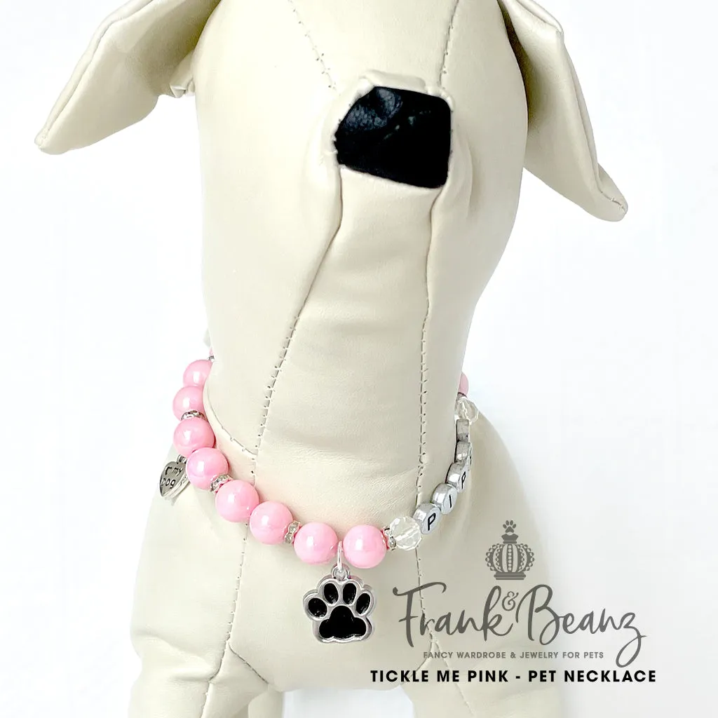 Tickle Me Pink Paw Print Dog Necklace Pink Pearl Dog Luxury Pet Jewelry