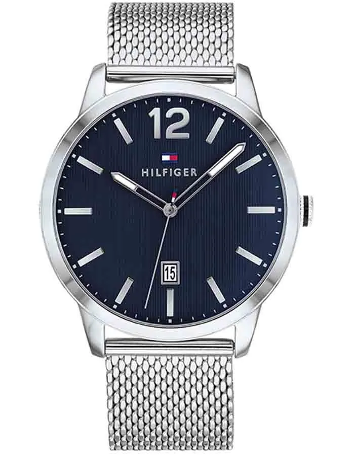 Tommy Hilfiger Mens Dustin Watch - Stainless Steel - Navy Dial - Date - Mesh