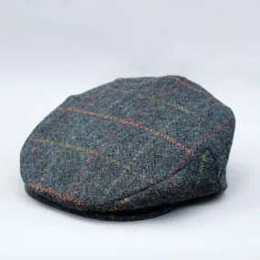 Tweed Flat Cap in navy windowpane