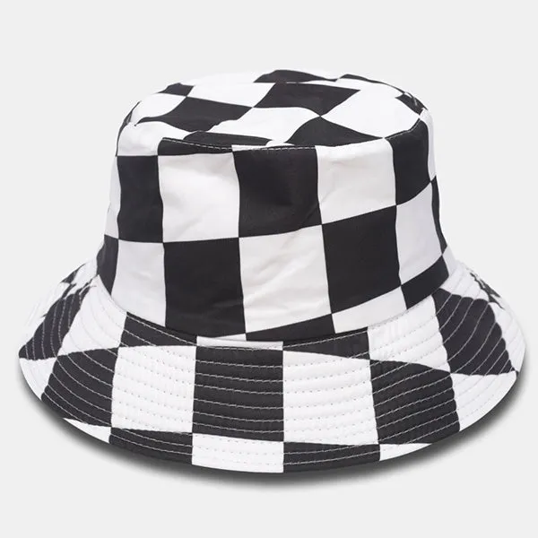 Unisex Funky Black and White Plaid Bucket Hat