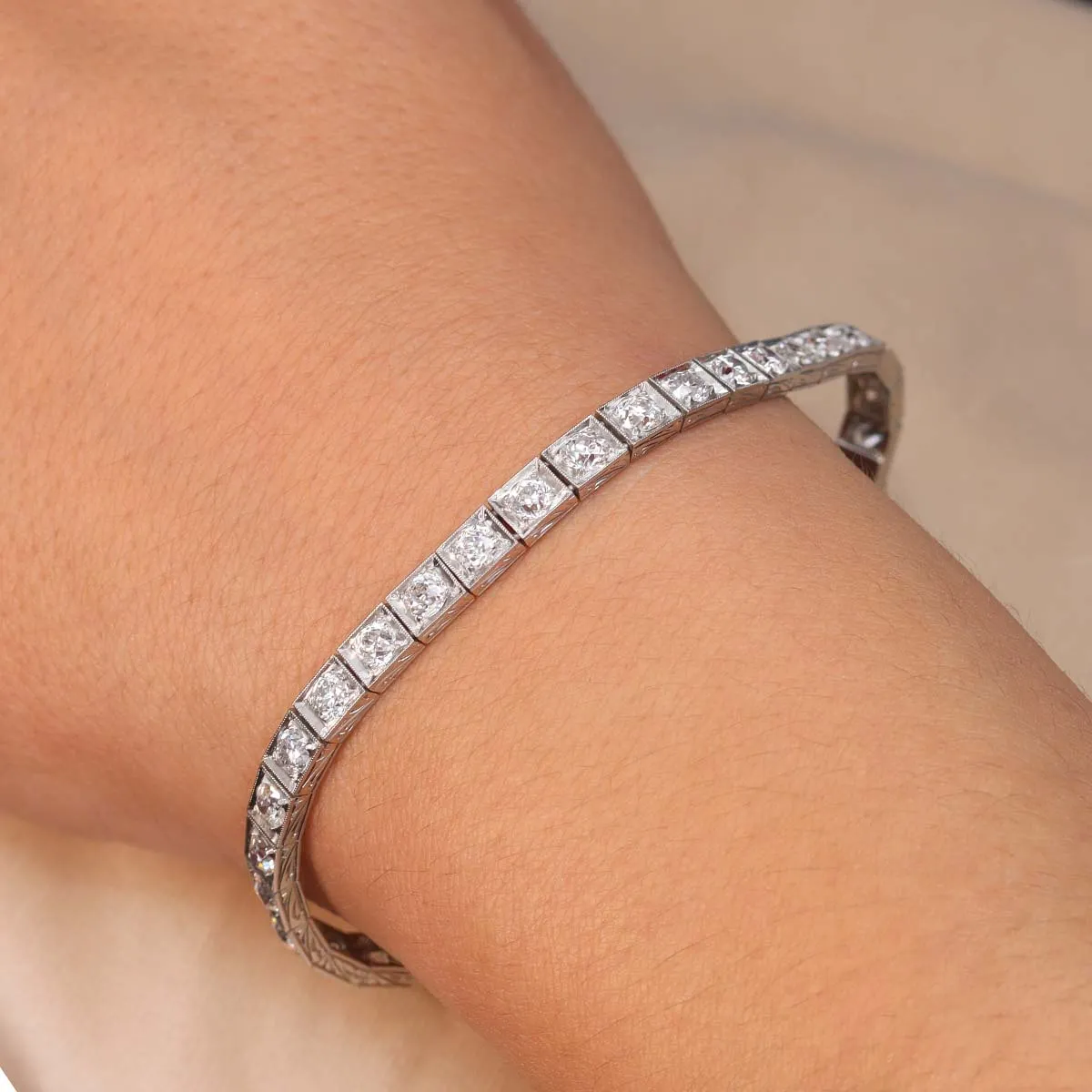 Vintage 1920s Platinum and Diamond Line Bracelet #VB240924-2