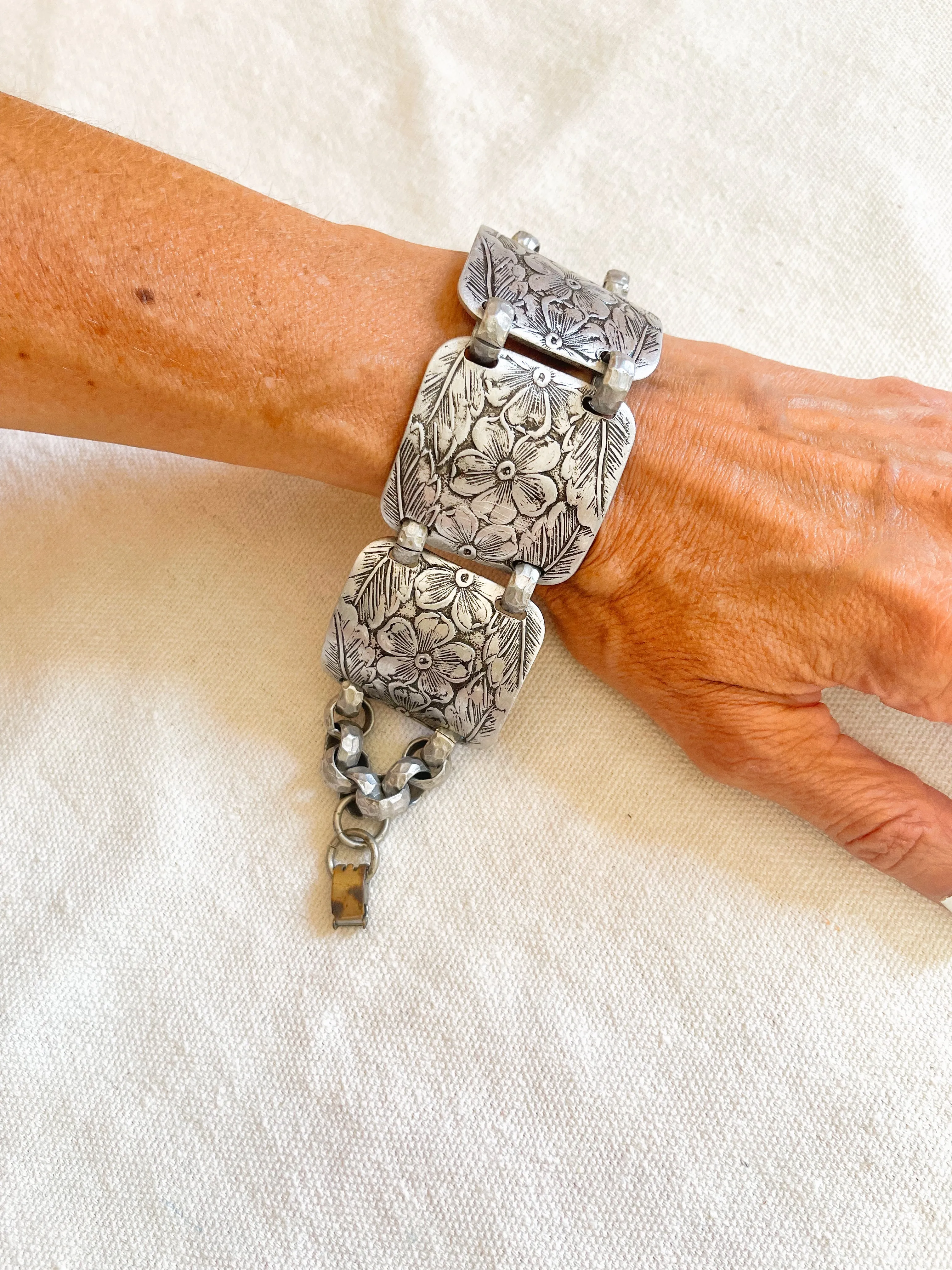 Vintage 40's Aluminum Floral Bracelet