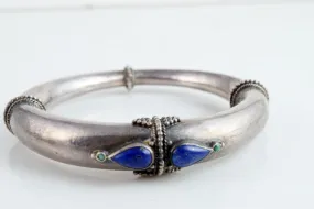 Vintage Afghan Silver and Lapis Lazuli Bangle