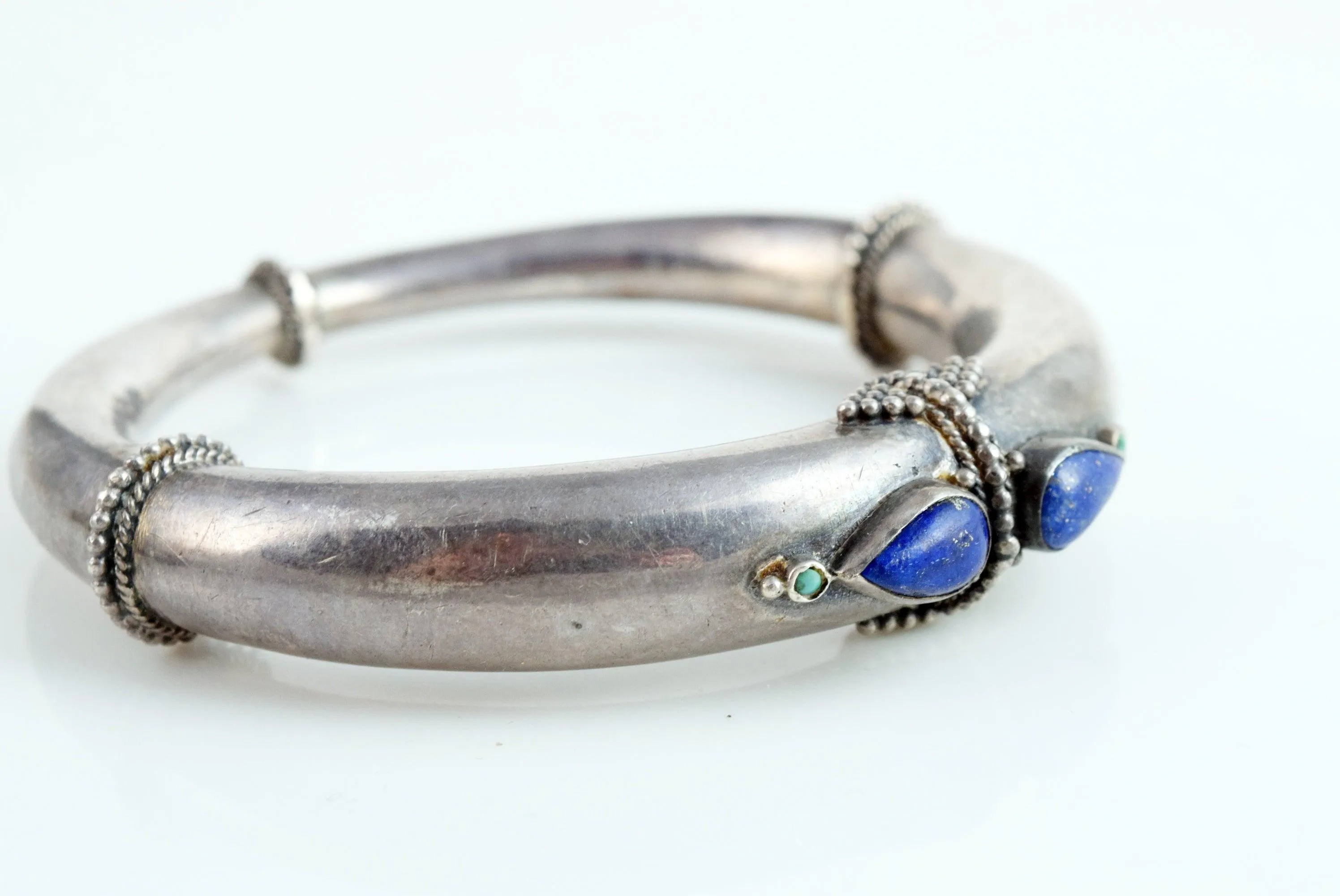 Vintage Afghan Silver and Lapis Lazuli Bangle