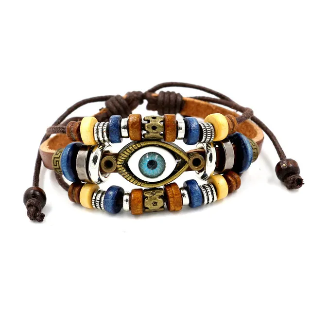 Vintage beaded evil eye leather bracelet