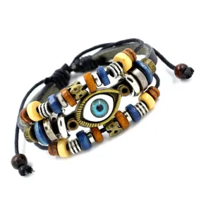 Vintage beaded evil eye leather bracelet