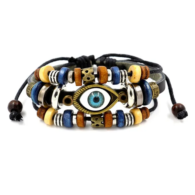 Vintage beaded evil eye leather bracelet