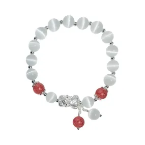 White Opal Bracelet with Gray Moonlight Strawberry Crystal Beads