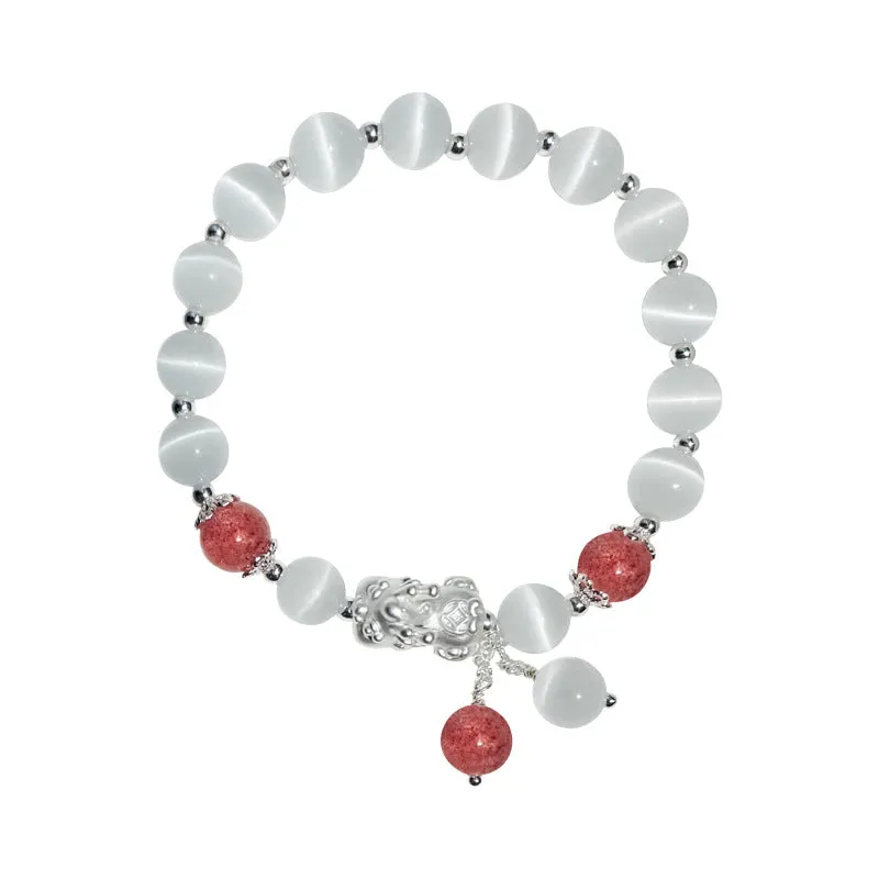 White Opal Bracelet with Gray Moonlight Strawberry Crystal Beads