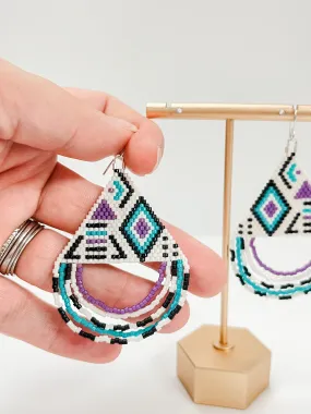 White, Purple and Teal Beaded Earrings