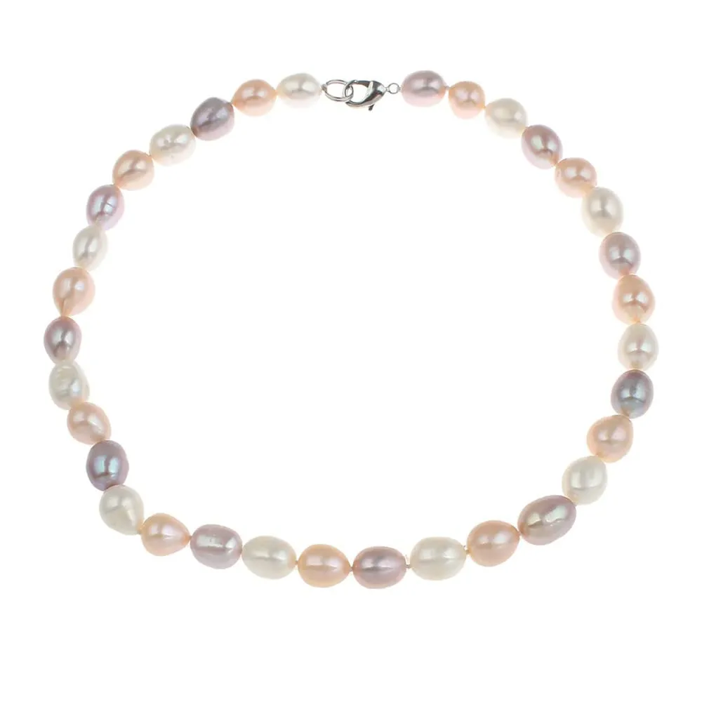 Women's Elegant Freshwater Rice Shape Pearl 8-9mm Necklace