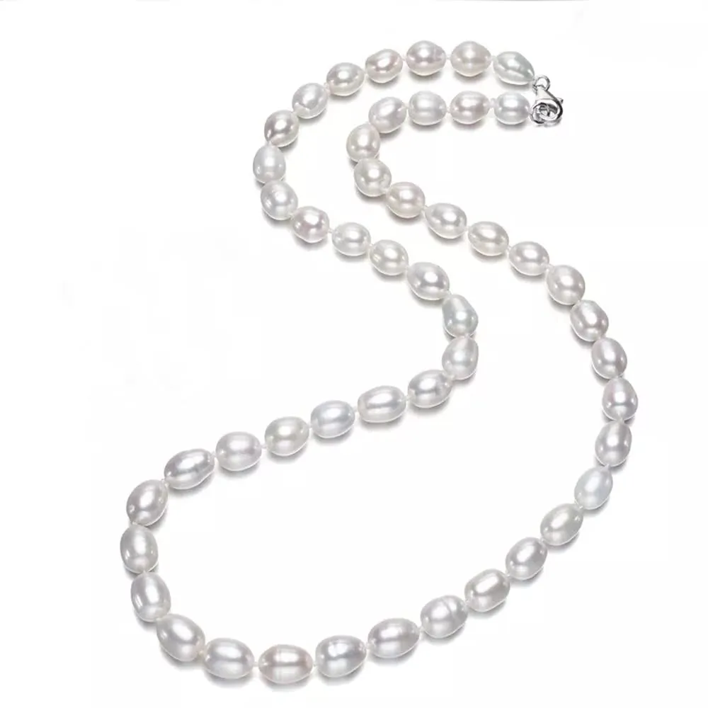 Women's Elegant Freshwater Rice Shape Pearl 8-9mm Necklace