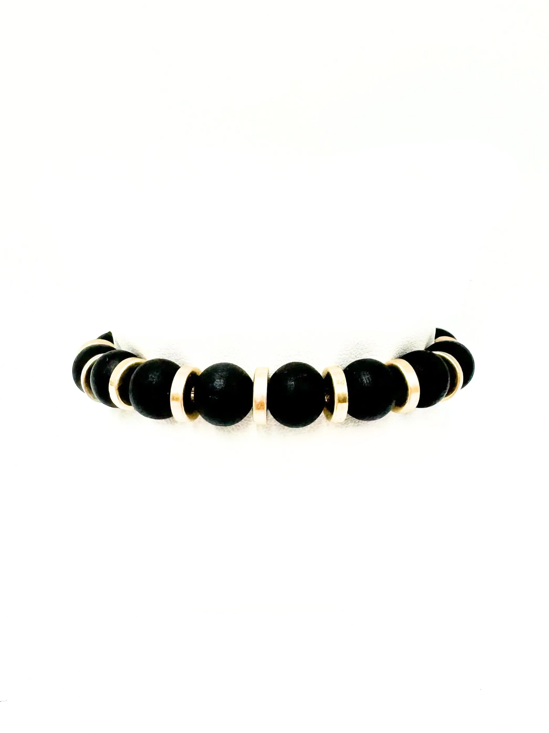 WOODEN BEADED BRACELET WITH GOLD SPACERS