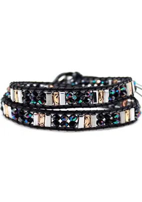 X Katie Soleil Double Wrap Beaded Bracelet in Black/Multi