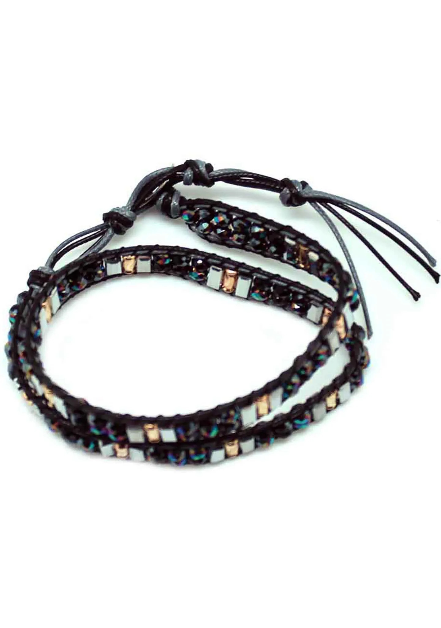 X Katie Soleil Double Wrap Beaded Bracelet in Black/Multi